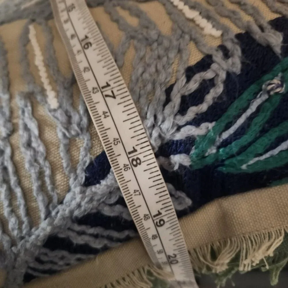 Tropical Leaf Embroidered Lumbar Pillow Coastal Boho Fringe Accent‎